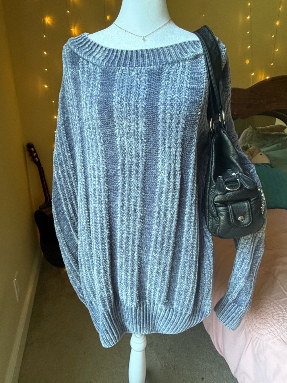 Chenille/velvet knit pullover sweater